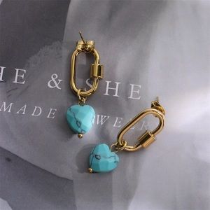 🎉 HOST PICK 🎉 18K Gold Plated Turquoise Inlaid Pendant Earrings